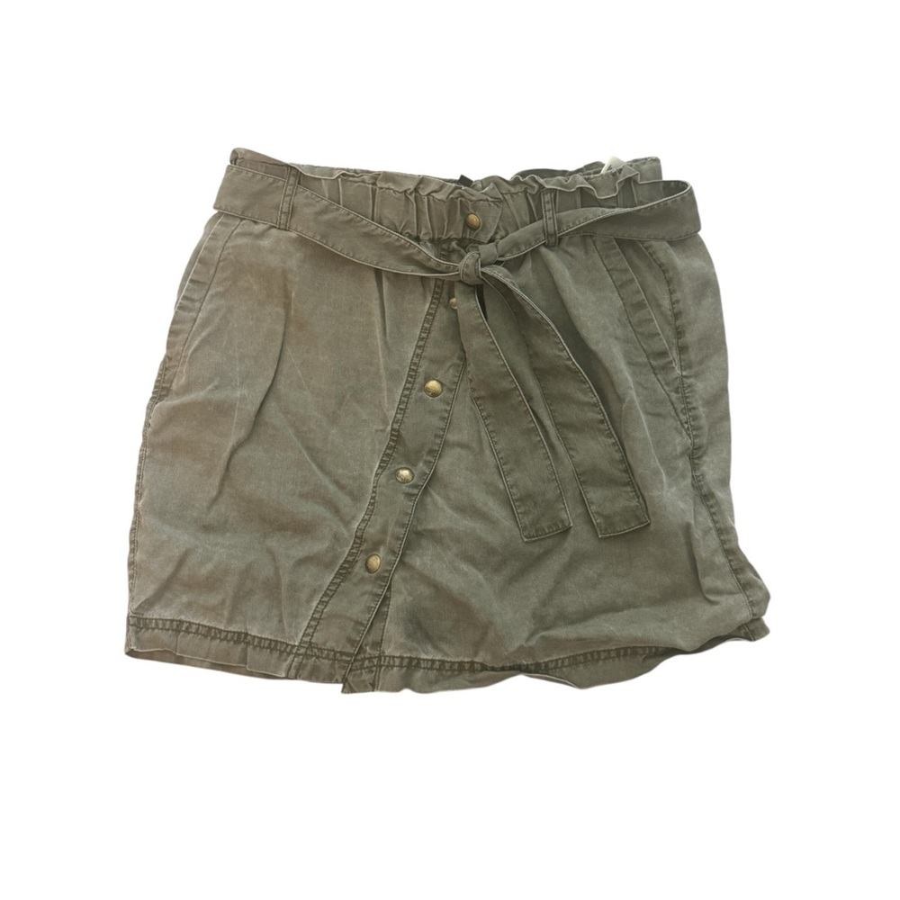 Olive Button-Front Skirt with Tie Waist
